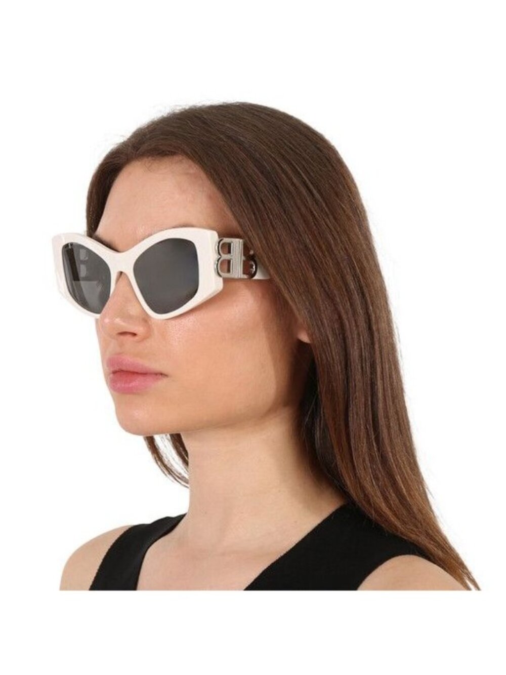 NEW BALENCIAGA SUNGLASSES BB0287S 006 WOMEN CAT EYE WHITE/SILVER MIRROR EYEWEAR - Picture 2 of 4